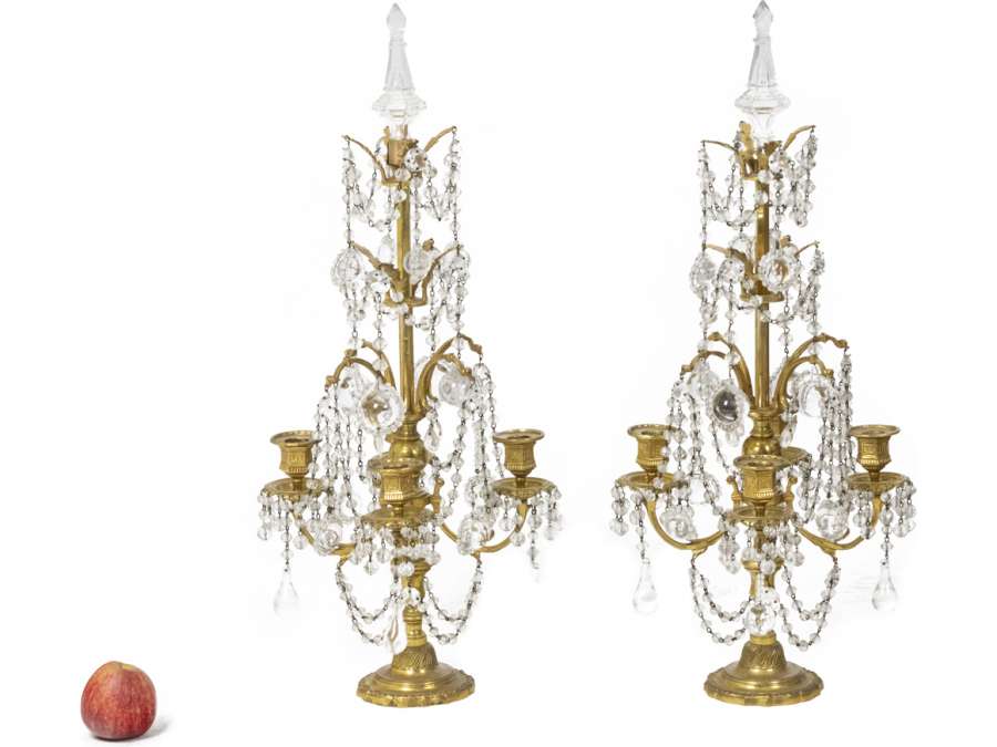 Louis XVI style Girandoles in bronze+ and crystal from the 20th century