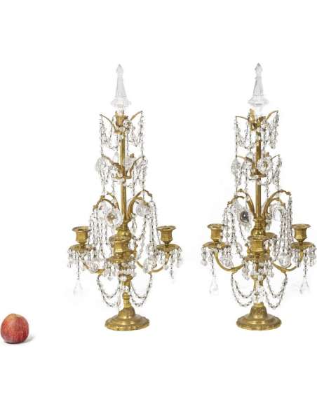 Louis XVI style Girandoles in bronze and crystal from the 20th century-Bozaart
