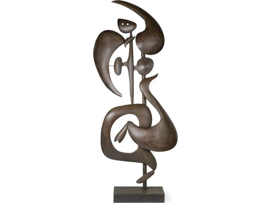 Curved elf sculpture in metal contemporary work