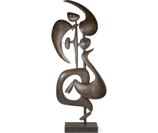 Curved elf sculpture in metal contemporary work