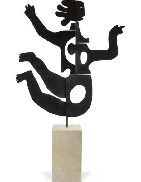 Sculpture en métal laqué et travertin travail contemporain-Bozaart