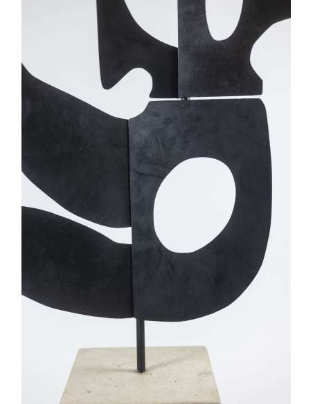 Sculpture in lacquered metal and travertine contemporary work-Bozaart