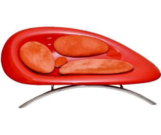 Red molded plastic sofa from the 20th century