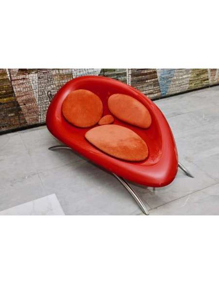 Red molded plastic sofa from the 20th century-Bozaart