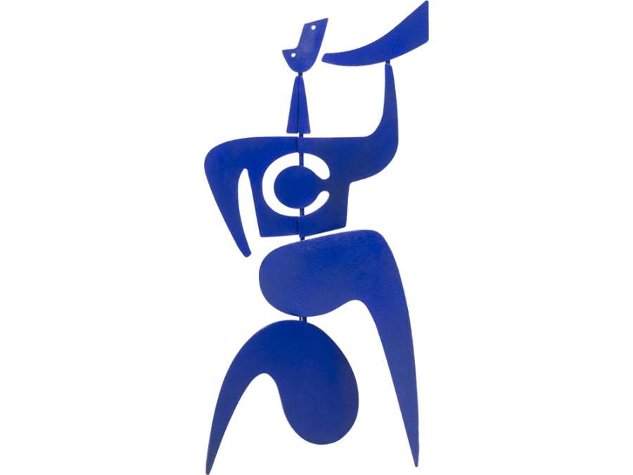 Sculpture bleu à poser bugler la trompette+ travail contemporain