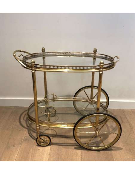 Oval brass drinks trolley from the 20th century-Bozaart