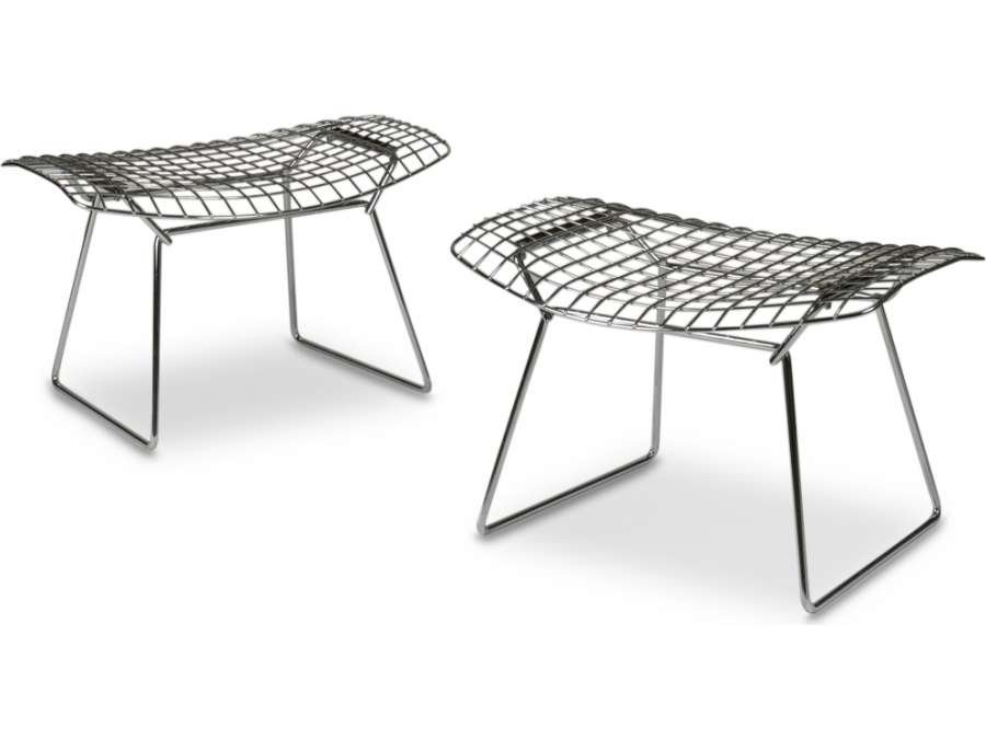 Chromed metal stools by Harry Bertoïa+ for Knoll from the 20th century