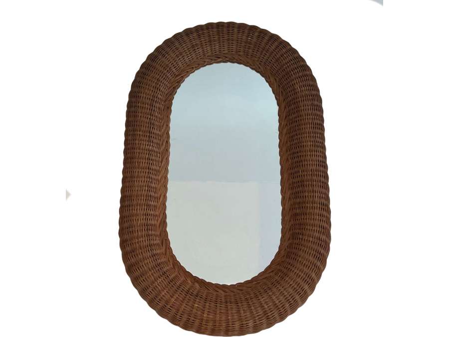 Miroir ovale en rotin+ du 20ème siècle