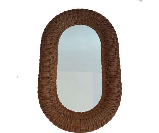 Oval rattan mirror from the 20th century