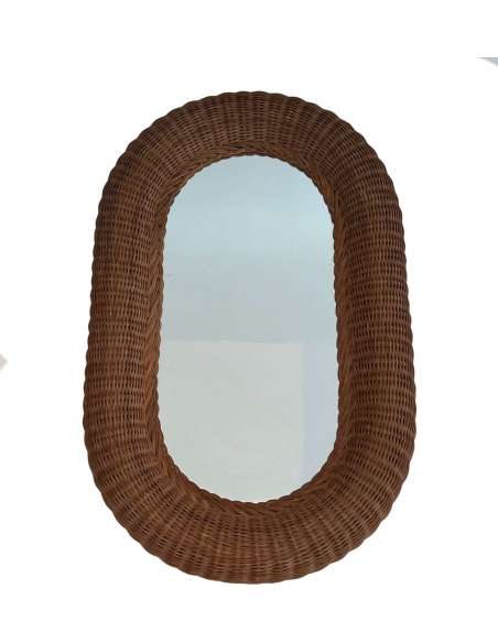 Miroir ovale en rotin du 20ème siècle-Bozaart