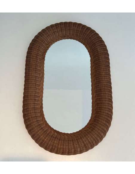 Miroir ovale en rotin du 20ème siècle-Bozaart