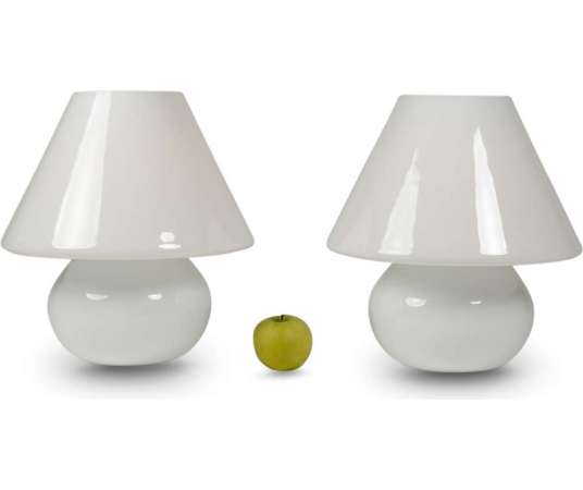 Pair of white opaline lamps from the 20th century by Paolo Venini
