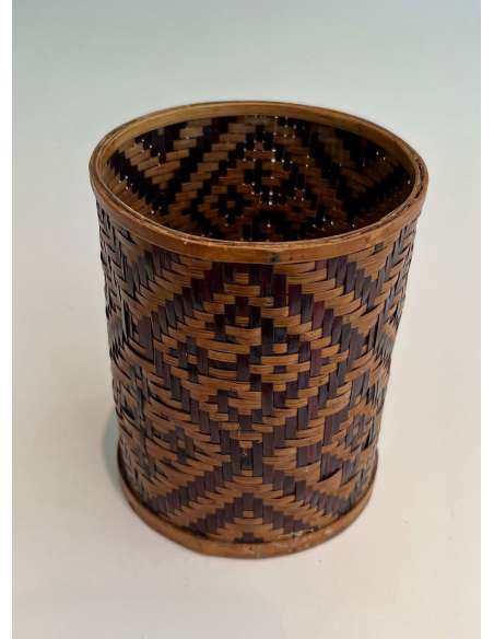 Set of 3 pencil pots in straw marquetry from the 20th century-Bozaart