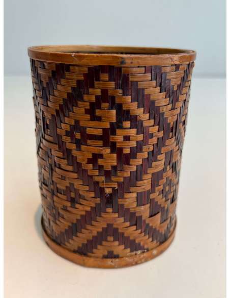 Set of 3 pencil pots in straw marquetry from the 20th century-Bozaart