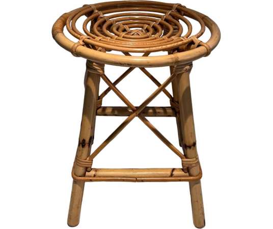 Tabouret vintage en rotin du 20ème siècle