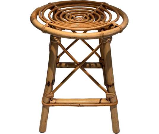 Vintage rattan stool from the 20th century
