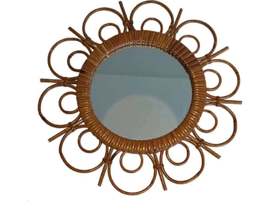 Vintage rattan mirror from the 20th century