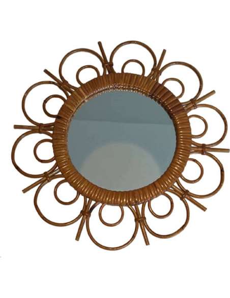 Vintage rattan mirror from the 20th century-Bozaart