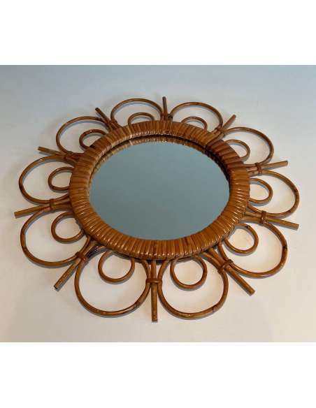 Vintage rattan mirror from the 20th century-Bozaart