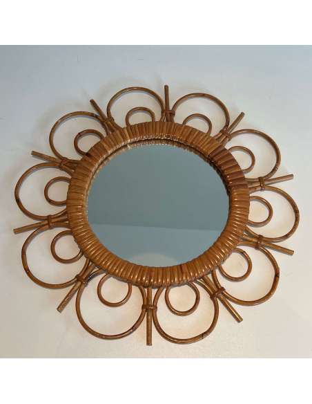 Vintage rattan mirror from the 20th century-Bozaart