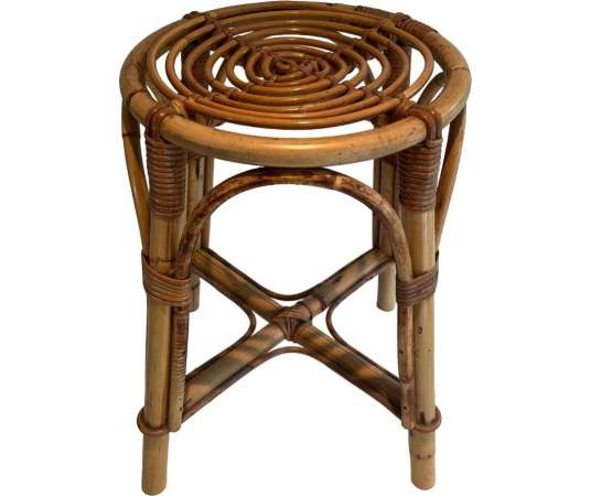 Petit tabouret en rotin année 1950