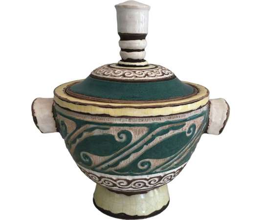 Pot couvert en céramique signé par Paul Dordet du 20ème siècle