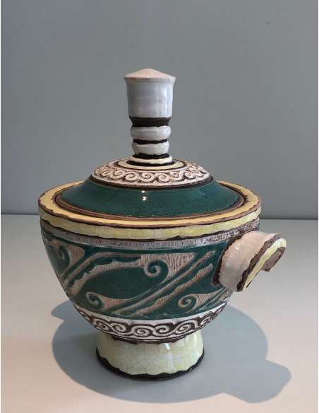 Pot couvert en céramique signé par Paul Dordet du 20ème siècle-Bozaart