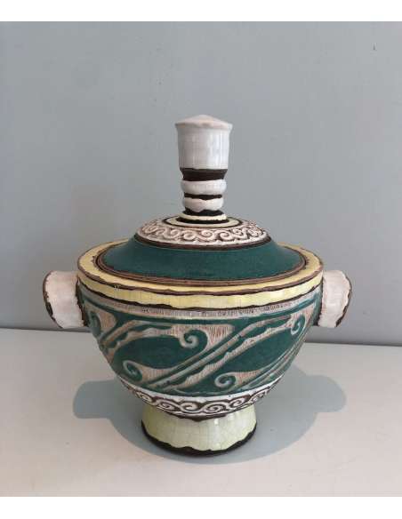 Covered ceramic pot signed by Paul Dordet from the 20th century-Bozaart