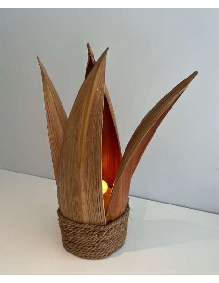 Lampe de table en palmier et corde du 20ème siècle-Bozaart