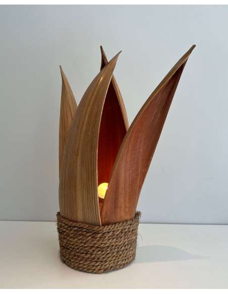 Lampe de table en palmier et corde du 20ème siècle-Bozaart