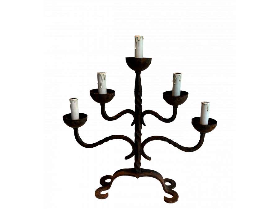 Candelabra in wrought iron+ French work, circa 50
