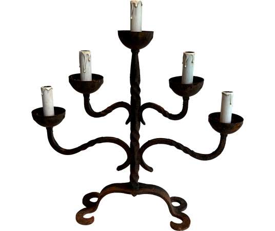 Wrought iron candelabra Contemporary work, circa 50