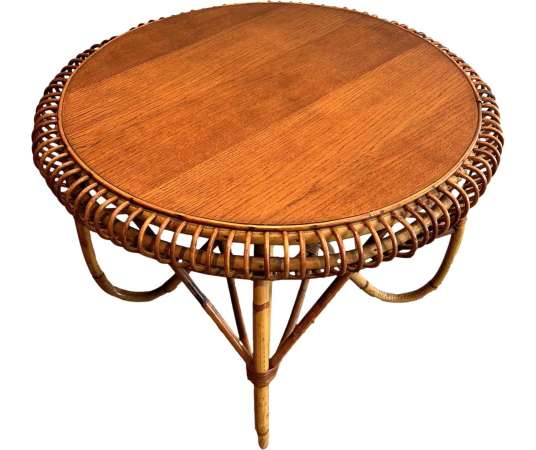 Round Wicker Coffee Table in the Taste of Franco Albini, Italian work from the 50's