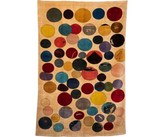 Tapis en Laine représentant des cercles colorés, Travail contemporain