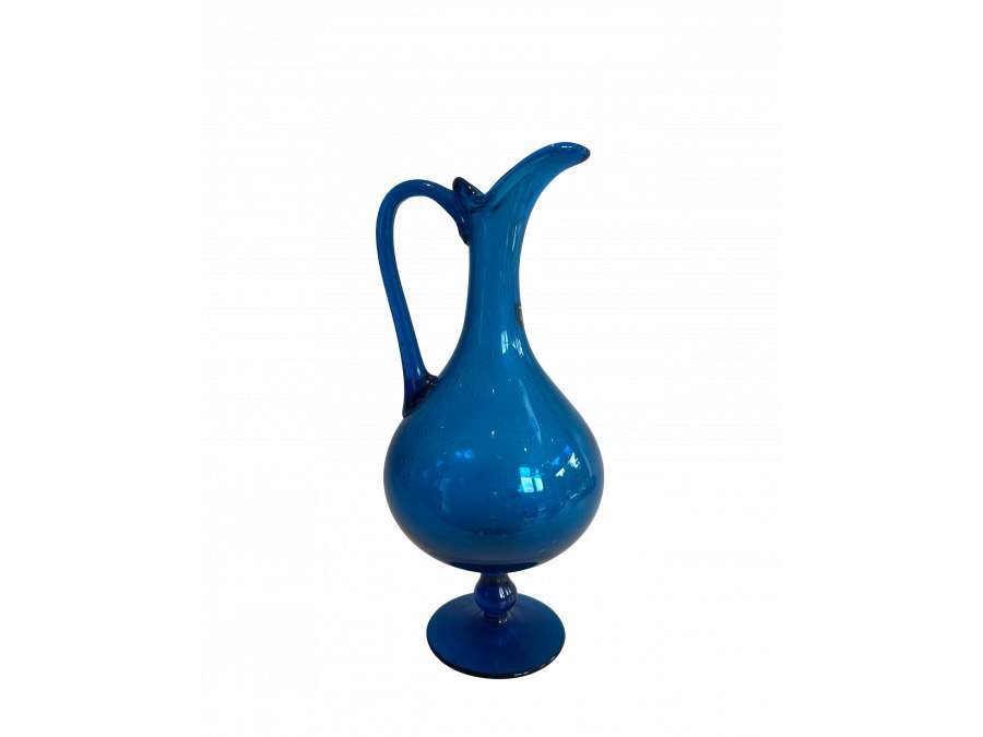 Blue Glass Pitcher+ Contemporary work, circa 70