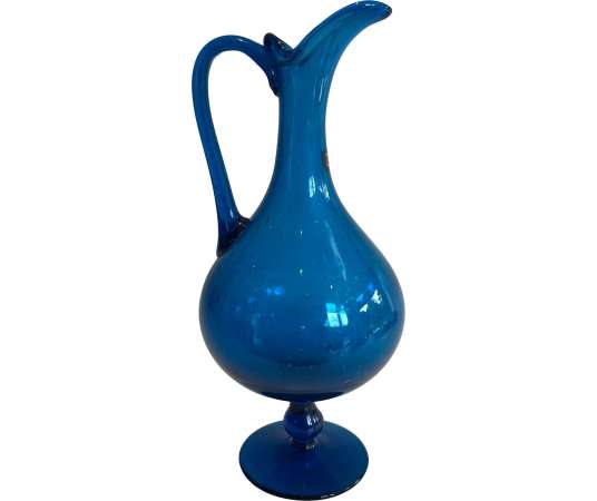 Blue Glass Pitcher+ Contemporary work, circa 70