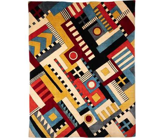 Hand-knotted wool rug with geometric pattern, contemporary work