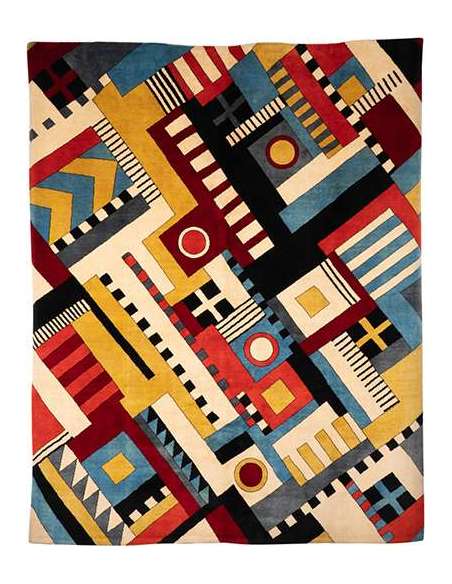 Hand-knotted wool rug with geometric pattern, contemporary work-Bozaart