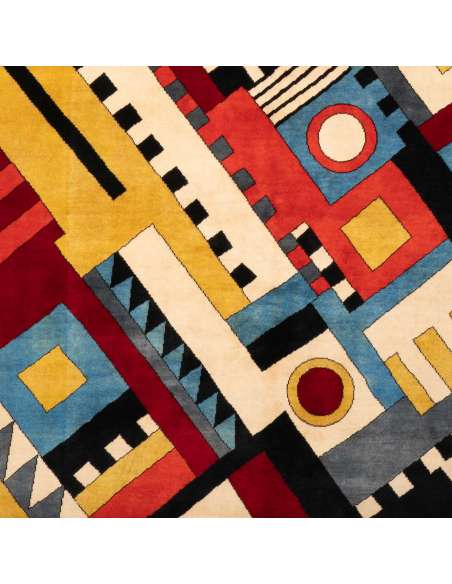 Tapis en laine aux motifs géométrique noué à la main, travail contemporain-Bozaart