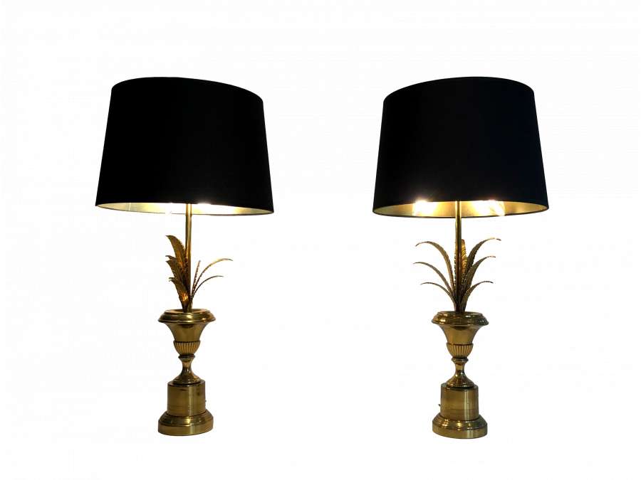 Pair of Brass Palm Tree Lamps + Contemporary work, circa 70