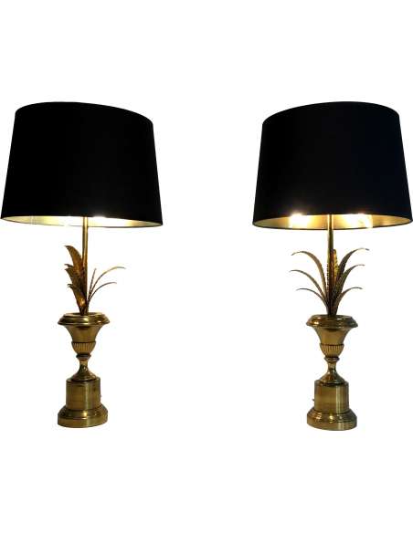 Pair of Brass Palm Tree Lamps Contemporary work, circa 70-Bozaart