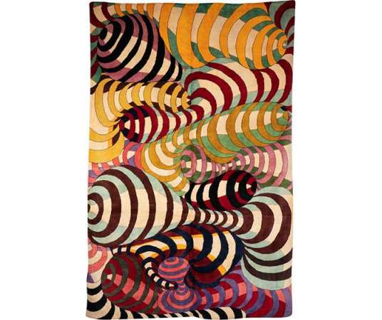 Tapis à motifs de spirales en laine, Travail contemporain