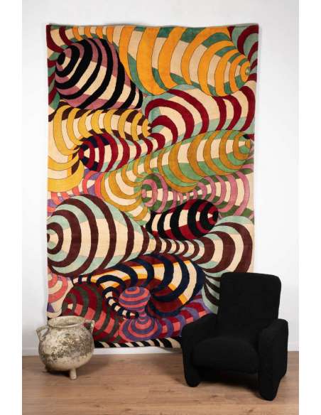 Tapis à motifs de spirales en laine, Travail contemporain-Bozaart