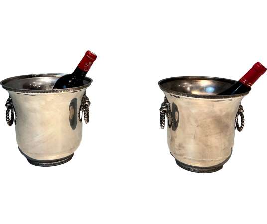 Pair of Silver-plated Metal Champagne Buckets  French work, circa 70