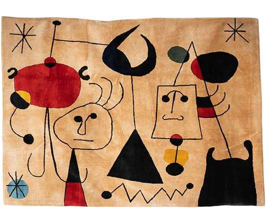 Tapis, ou tapisserie, inspiré par Joan Miro. Travail contemporain.