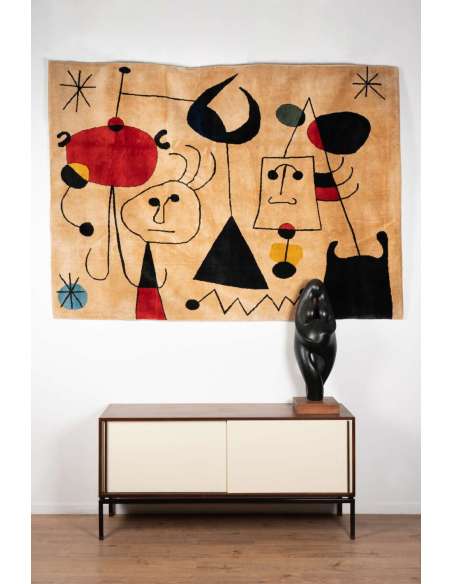 Tapis, ou tapisserie, inspiré par Joan Miro. Travail contemporain.-Bozaart