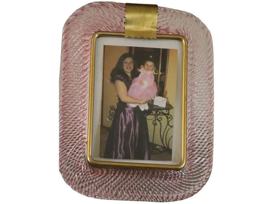 Cadre photo rose en verre de Murano et laiton+de Barovier & Toso, années 2000