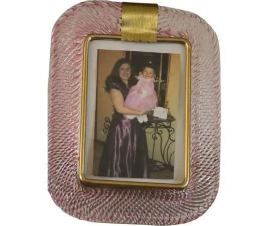 Cadre photo rose en verre de Murano et laiton de Barovier e Toso, années 2000