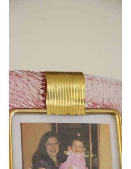 2000's Pink Twisted Murano Glass and Brass Photo Frame by Barovier e Toso-Bozaart