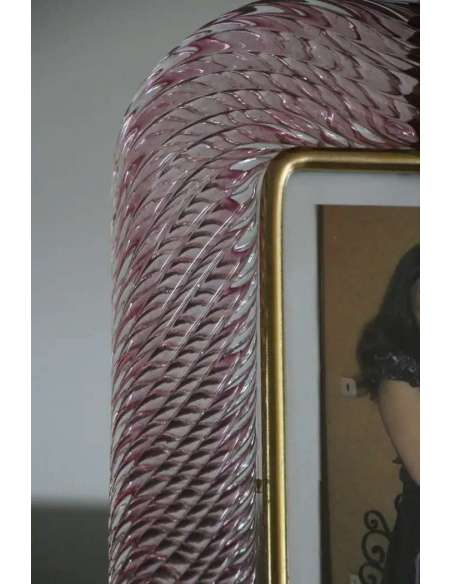 Cadre photo rose en verre de Murano et laiton de Barovier e Toso, années 2000-Bozaart